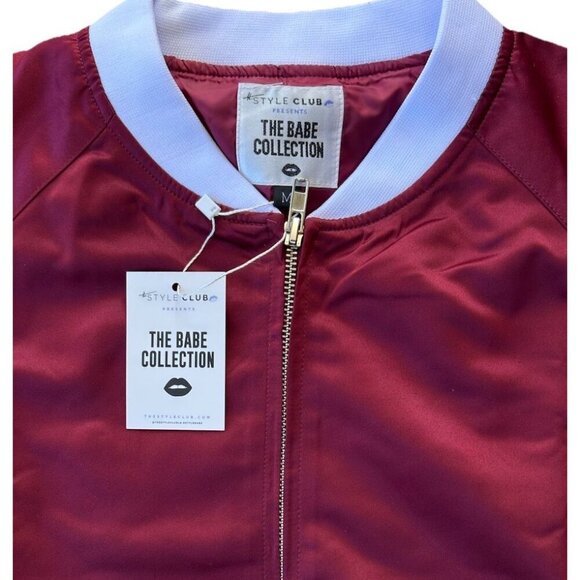NEW The Babe Collection Style Club Satin Burgundy Bomber Women's Jacket Size Med - Picture 5 of 7
